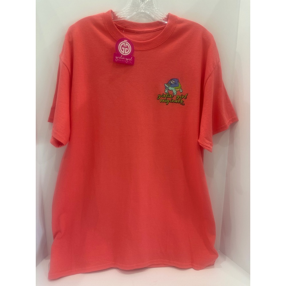Girlie Girl Originals Sloth Turtle Slower Graphic Tee Coral Pink Large NWT